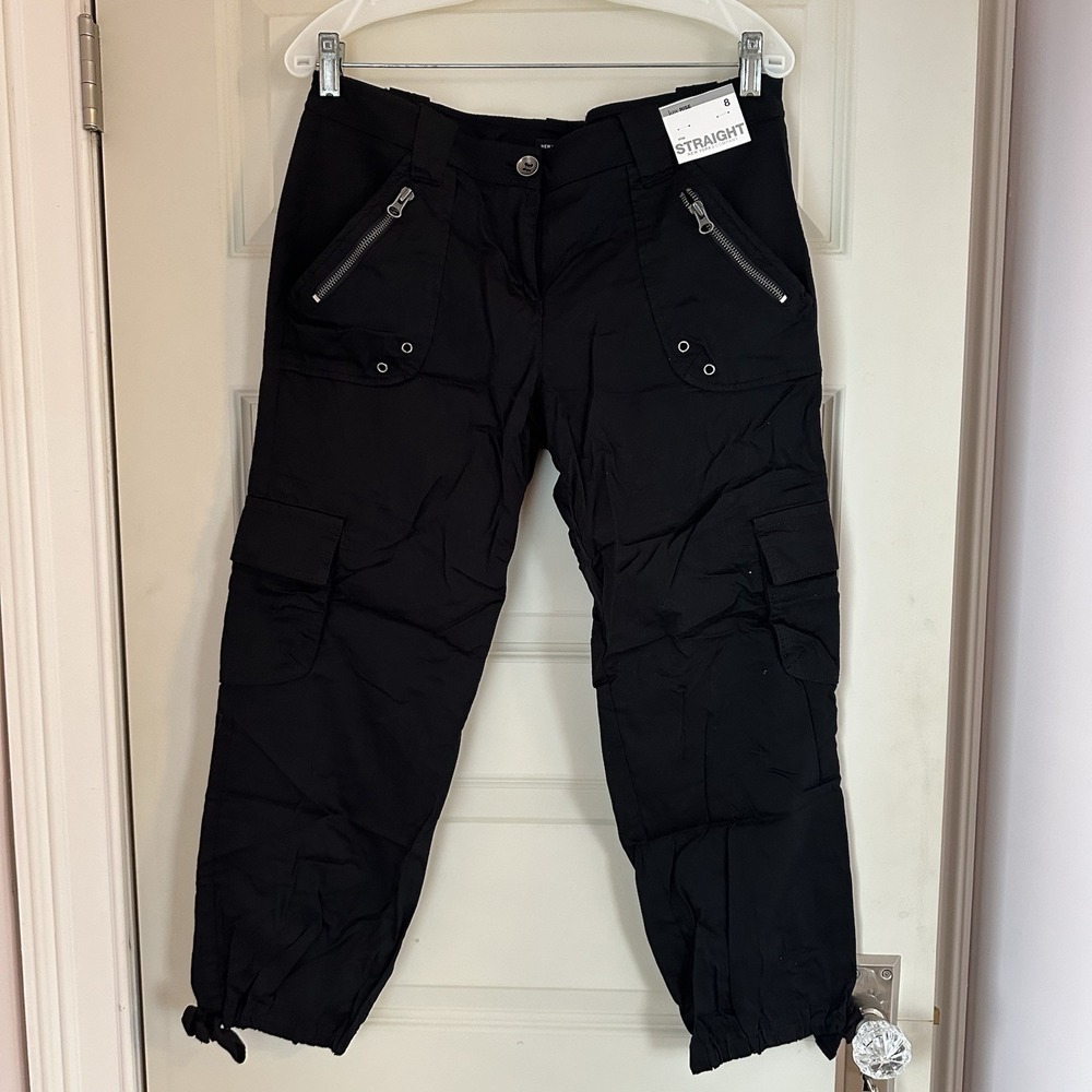 New York And Company Women Pants Low Rise Crop Straight Black Cargo Size 8‎